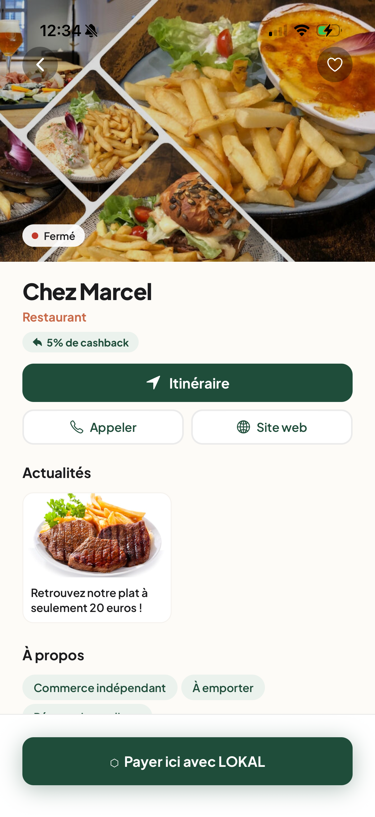 Fiche commerce — Chez Marcel, restaurant